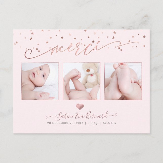 Carte Postale PixDezines Rose Gold les Étoiles Remerciements (Devant)