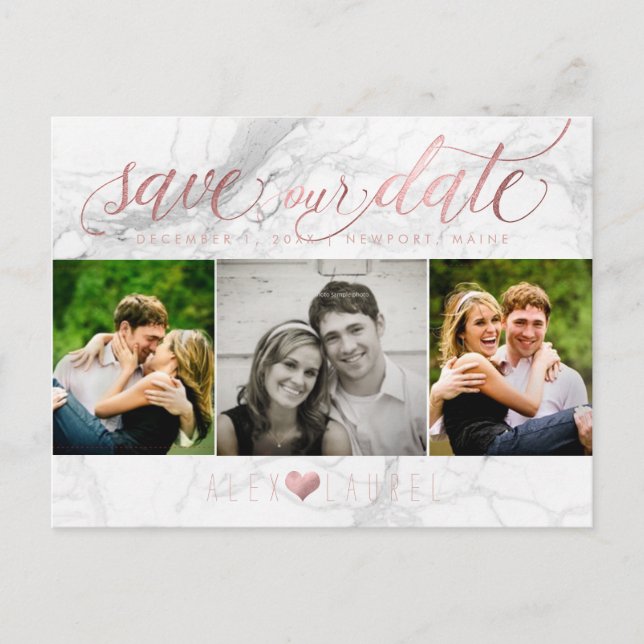 Carte Postale PixDezines Sauvegarder notre Date/Fausse Rose Gold (Devant)