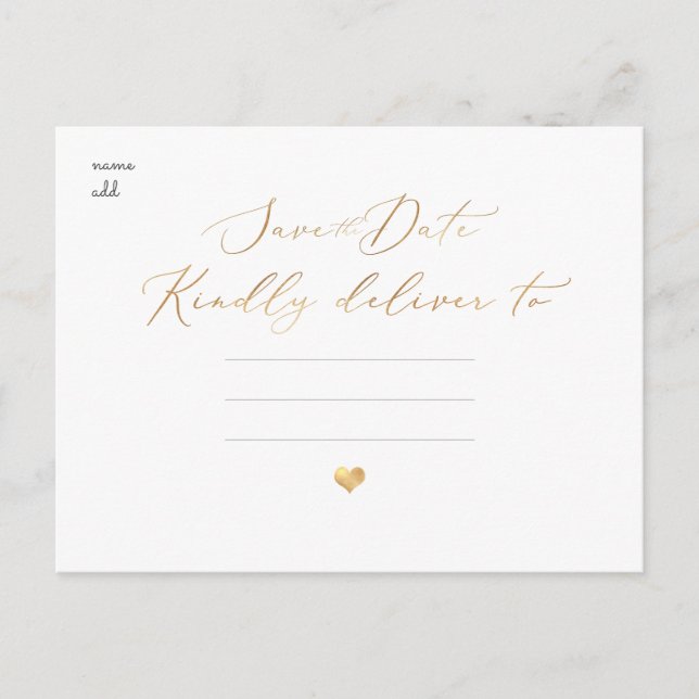 Carte Postale PixDezines Sauvez notre date, Faux Gold Calligraph (Devant)