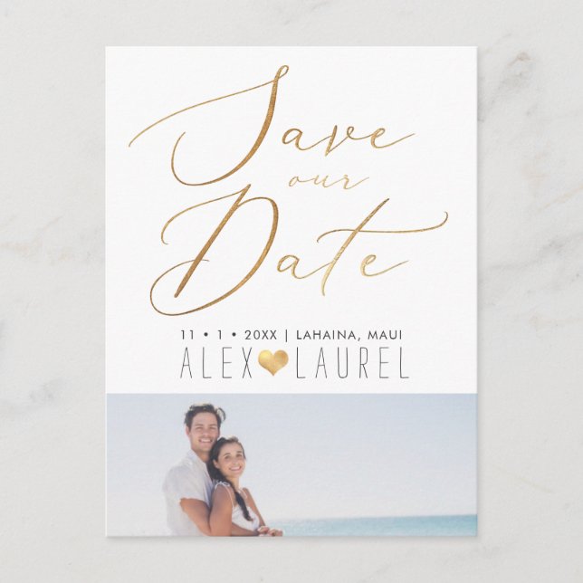 Carte Postale PixDezines Sauvez notre date, Faux Gold Calligraph (Devant)