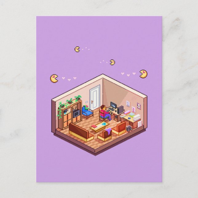 Carte Postale Pixel isométrique Pixel Art Jeu PC Room (Devant)