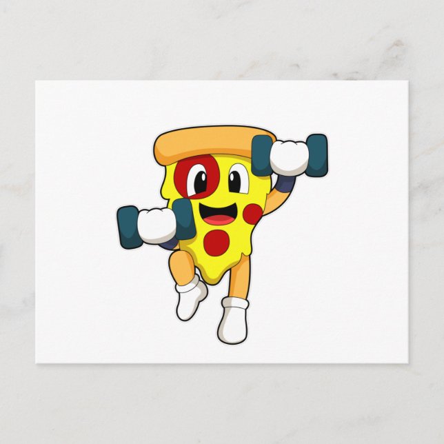 Carte Postale Pizza à Fitness avec Haltères (Devant)