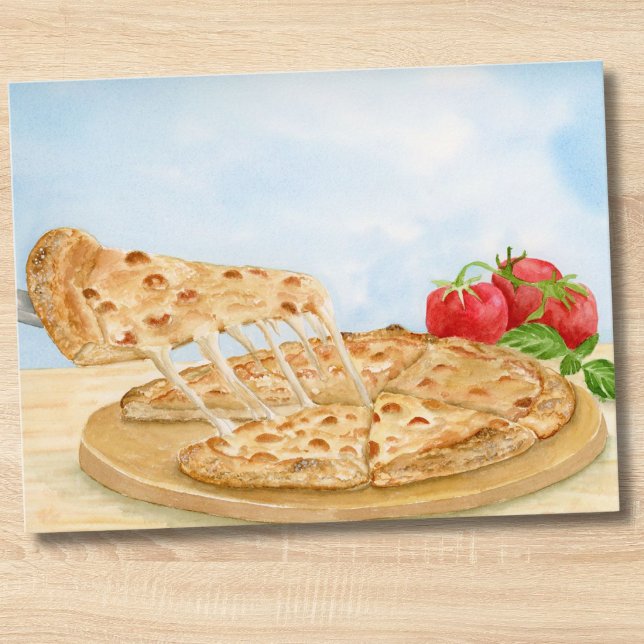 Carte Postale Pizza au Fromage Classique Aquarelle (Créateur téléchargé)