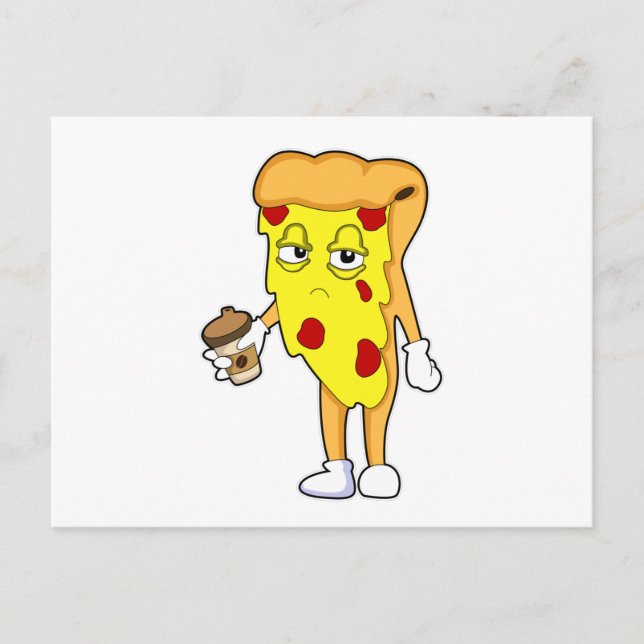 Carte Postale Pizza au salami fromage et café (Devant)