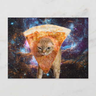 Carte Postale Pizza Chat dans l'espace avec Pizza Slice