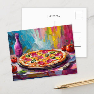 Carte Postale Pizza Colorful Art Abstrait moderne