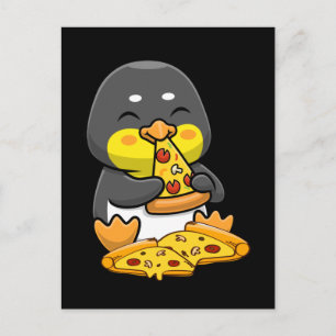 Carte Postale Pizza cute Penguin eating