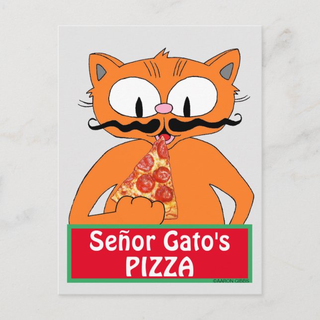 Carte postale - Pizza de Señor Gato Chat Drôle Mou (Devant)