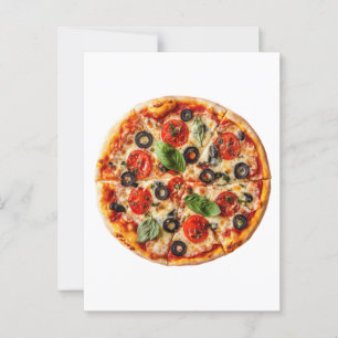 Carte Postale Pizza italienne avec tomates, olives et basilic