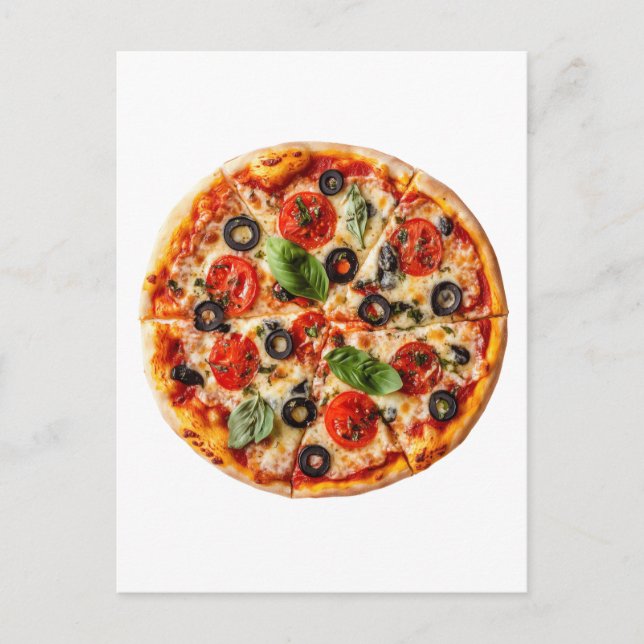 Carte Postale Pizza italienne avec tomates, olives et basilic (Devant)