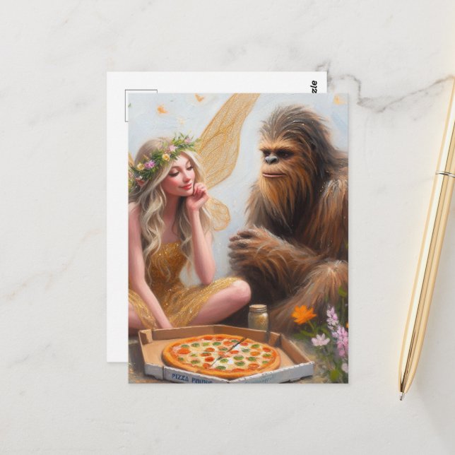 Carte Postale Pizza Night Sasquatch et Fairy (Devant/Arrière en situation)