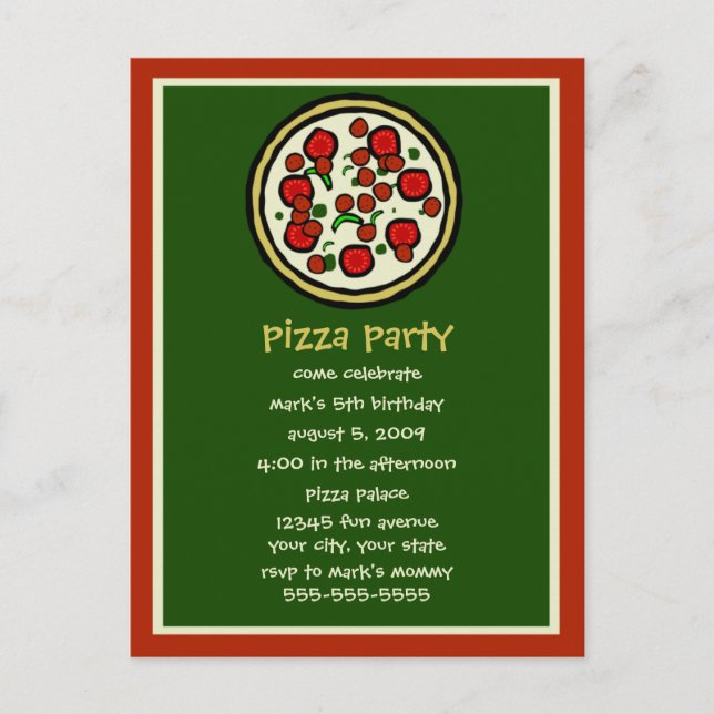 Carte Postale Pizza Party Anniversaire Invitation (Devant)