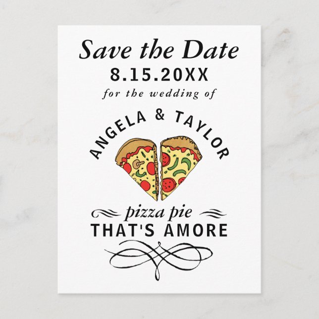 Carte Postale Pizza Pie Amore Typographie Mariage Enregistrer la (Devant)