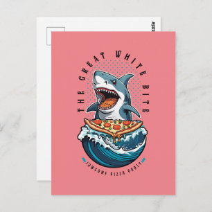 Carte Postale Pizza pour manger des requins Le Grand Bite Blan