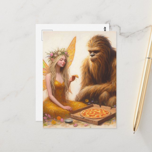 Carte Postale Pizza Sasquatch et la Fée (Devant/Arrière en situation)