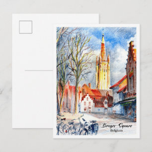 Carte Postale Place Bruges Belgique Crayons de Couleur