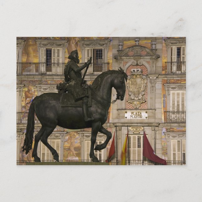 Carte Postale Place Majeure avec statue de Philippe III, Madrid, (Devant)