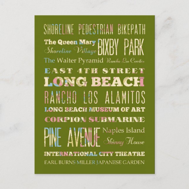 Carte Postale Places célèbres de Long Beach, Californie. (Devant)