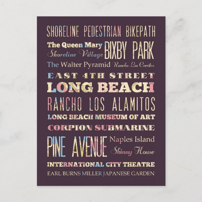 Carte Postale Places célèbres de Long Beach, Californie. (Devant)