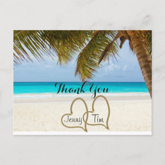 Carte Postale plage amour coeur palme nuptiale merci