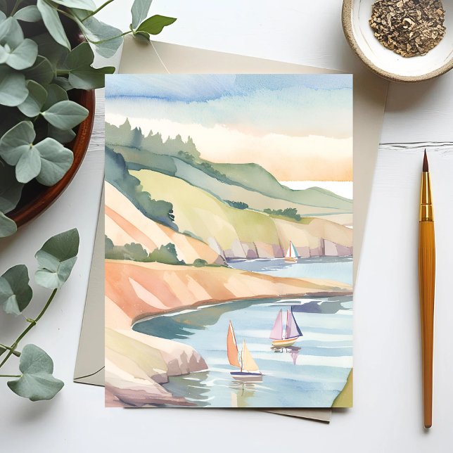 Carte Postale Plage | Aquarelle de l'océan de l'île Rhode (Créateur téléchargé)