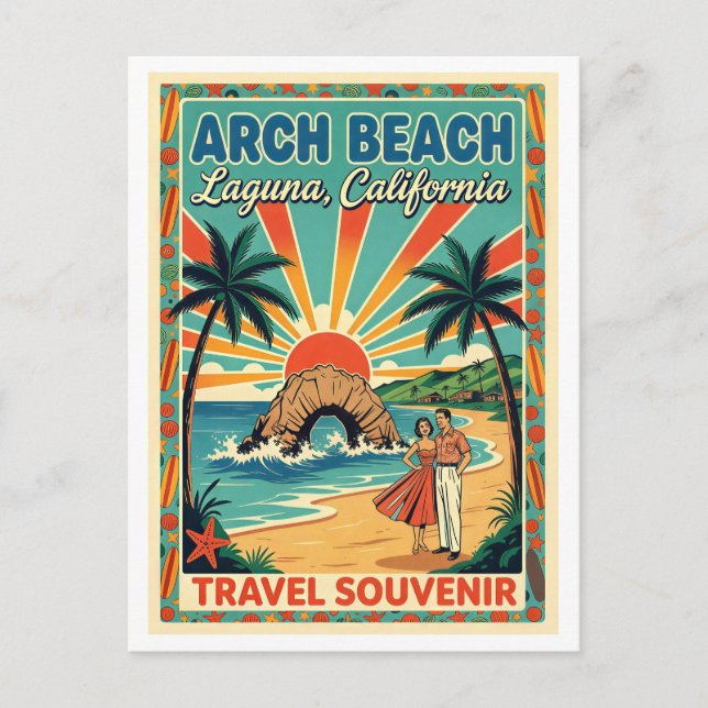 Carte Postale Plage Arch, Laguna CA Voyage Rétro (Devant)