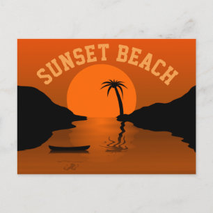 Carte Postale Plage au coucher du soleil Art Orange Tropical