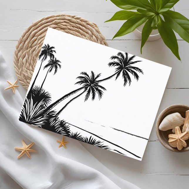 Carte Postale Plage au palmier dessin à la plume (Créateur téléchargé)