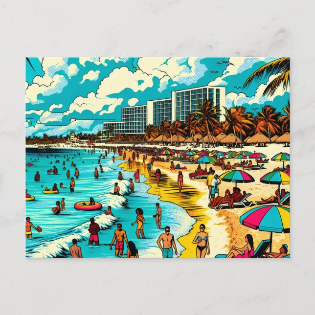 Carte Postale Plage avec une ambiance Pop Art (Devant)