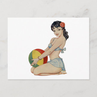 Carte Postale Plage Belle - Vintage fille à la broche