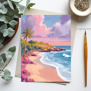 Carte Postale Plage Blush   Peinture d'océan rose