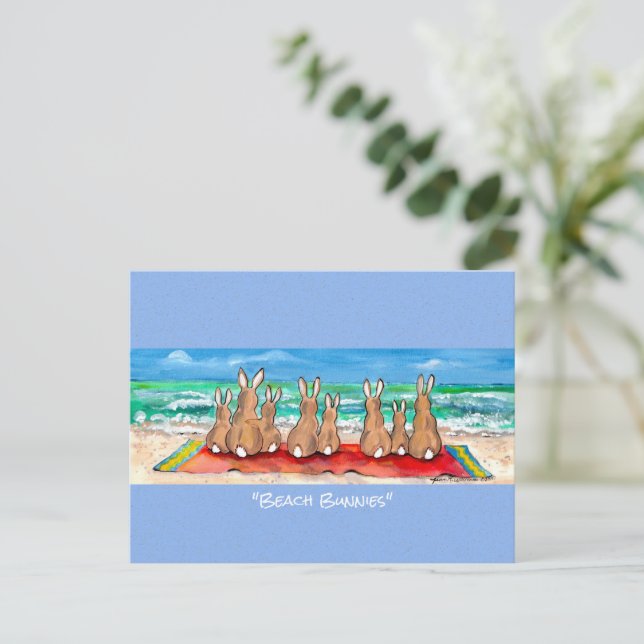 Carte Postale Plage Bunnies Rabbit Vacances Aquarelle Art Post (Debout devant)