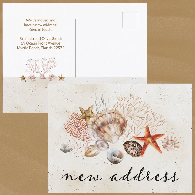 Carte Postale Plage Côte Nouvelle Maison Faire-part de déménagem (New Address Coastal Watercolor moving announcement. Let others know you have a new home. )