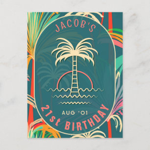 Carte Postale Plage d'anniversaire palmier tropical coucher de s