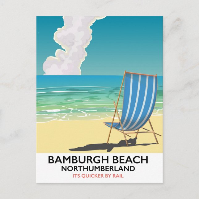 Carte Postale Plage de Bamburgh Northumberland affiche de train (Devant)