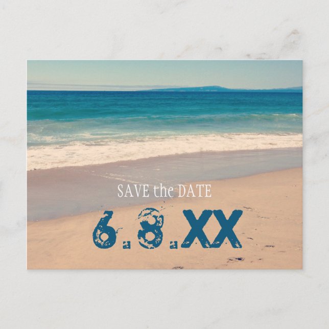 Carte Postale Plage de bord de mer sarcelle Enregistrer la date (Devant)