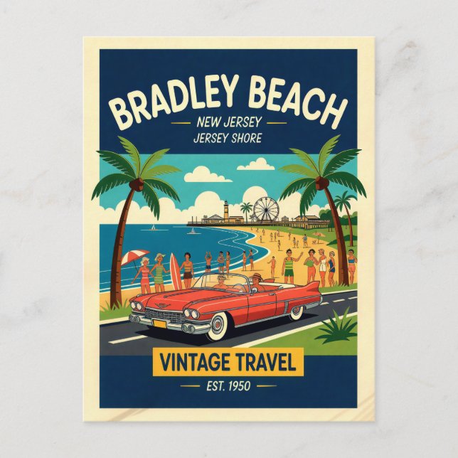 Carte Postale Plage de Bradley Beach NJ Jersey Shore Rétro (Devant)
