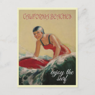 Carte Postale Plage de Californie Voyage Vintage Surfeur