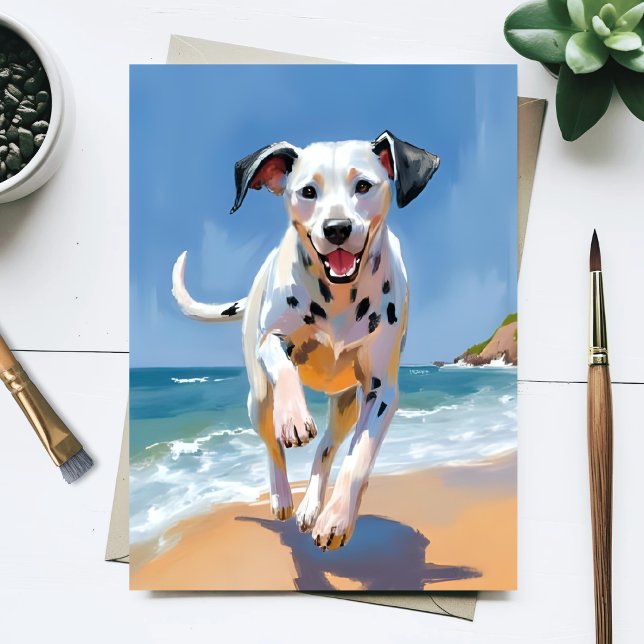 Carte Postale Plage de chien dalmate Peinture aquarelle d'animal (Créateur téléchargé)