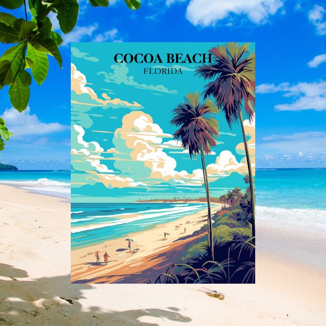 Carte Postale Plage de Cocoa Floride Rétro Palm Trees & Plage (Cocoa Beach Florida Travel Postcard)