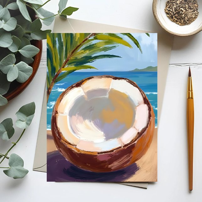 Carte Postale Plage de Cocotiers Aquarelle Tropicale (Créateur téléchargé)