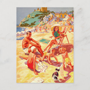 Carte Postale Plage de Criccieth, Pays de Galles, famille, vacan