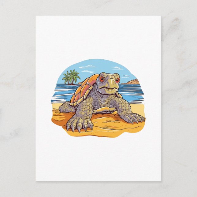 Carte Postale Plage de dessin animé de tortue (Devant)