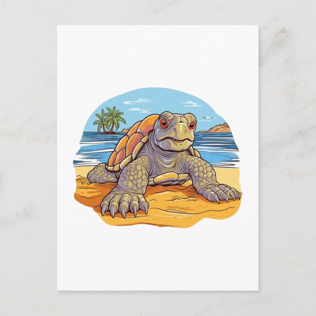 Carte Postale Plage de dessin animé de tortue (Devant)