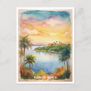 Carte Postale Plage de Floride aquarelle peinture