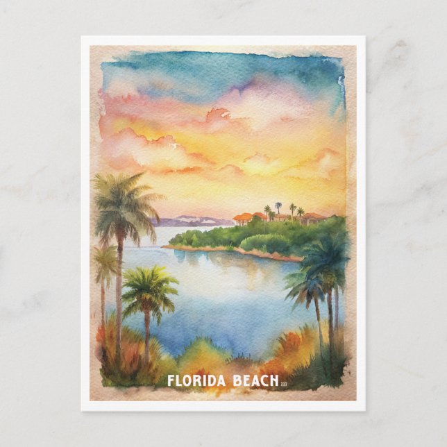 Carte Postale Plage de Floride aquarelle peinture (Devant)