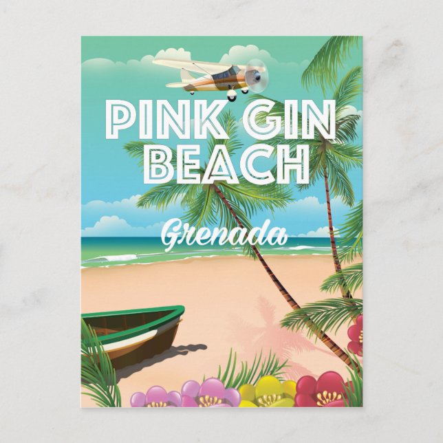 Carte Postale plage de gin rose Grenade affiche voyage (Devant)