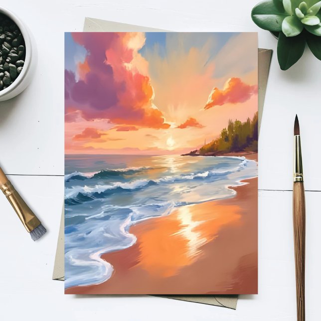 Carte Postale Plage de l'heure dorée Coucher de soleil Peinture  (Créateur téléchargé)