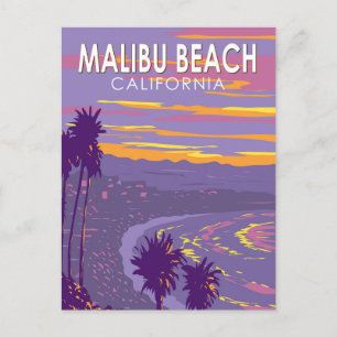 Carte Postale Plage de Malibu Californie Art de voyage Vintage