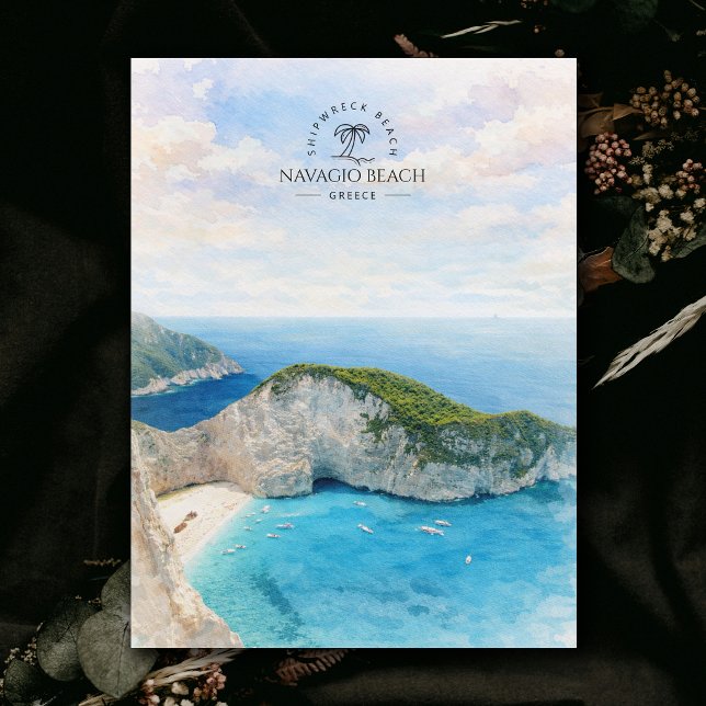 Carte Postale Plage de Navagio, Plage de l'Épave, Grèce, Aquarel (Navagio Beach, Shipwreck Beach, Greece, Watercolor Postcard)